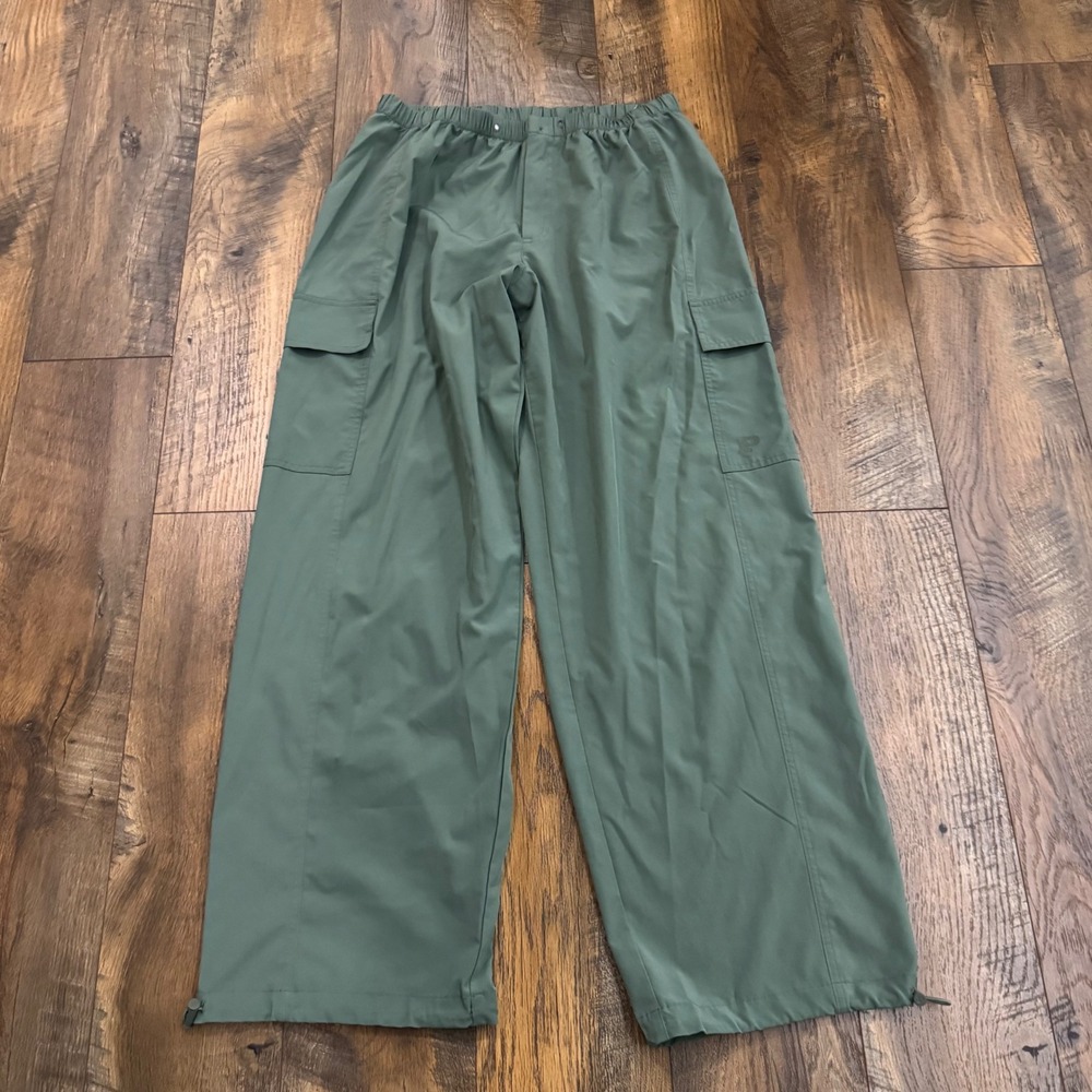Victorias Secret PINK Cargo Pants Green Wide Leg Utility Bungee Hem Medium